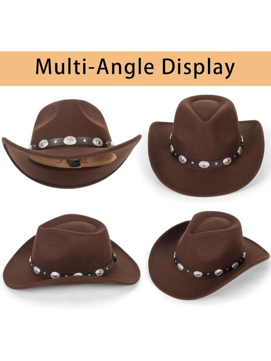 Womens Coffee Western Cowboy and Cowgirl Fedoras Hat Belt Buckle (Size:Medium) main image 6